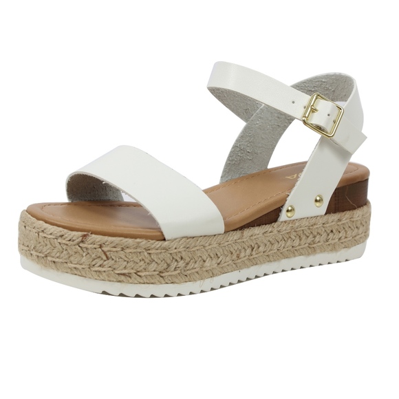 Shoes - White Open Toe Ankle Strap Espadrille Sandal